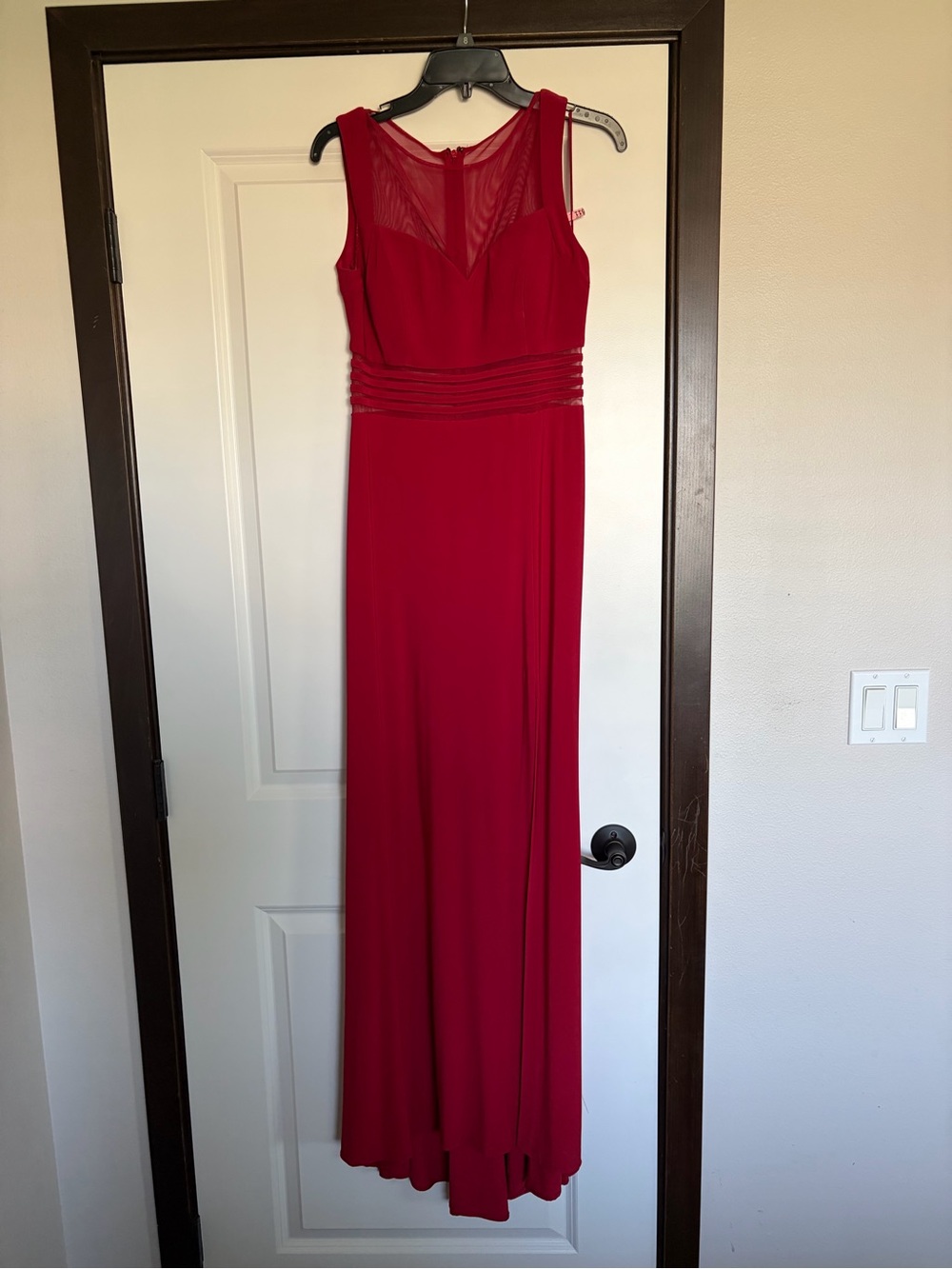Night Way Collections Red Sleeveless Maxi Dress with Sheer Yoke